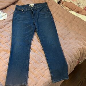 Madewell mid rise 90 straight jeans, dark wash. Size 28